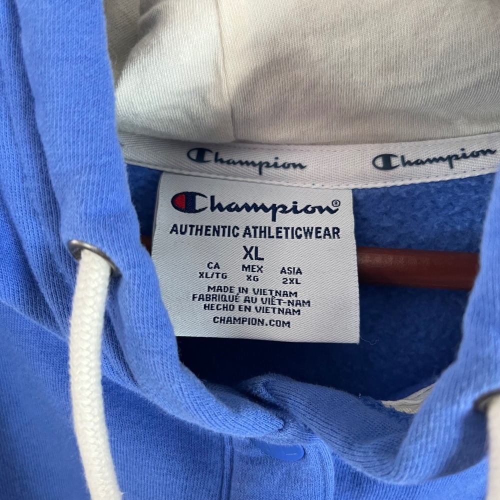 Y2K Champion Henley Hoodie Sweatshirt Embroidered Logo Blue XL Athleisure - Picture 7 of 7